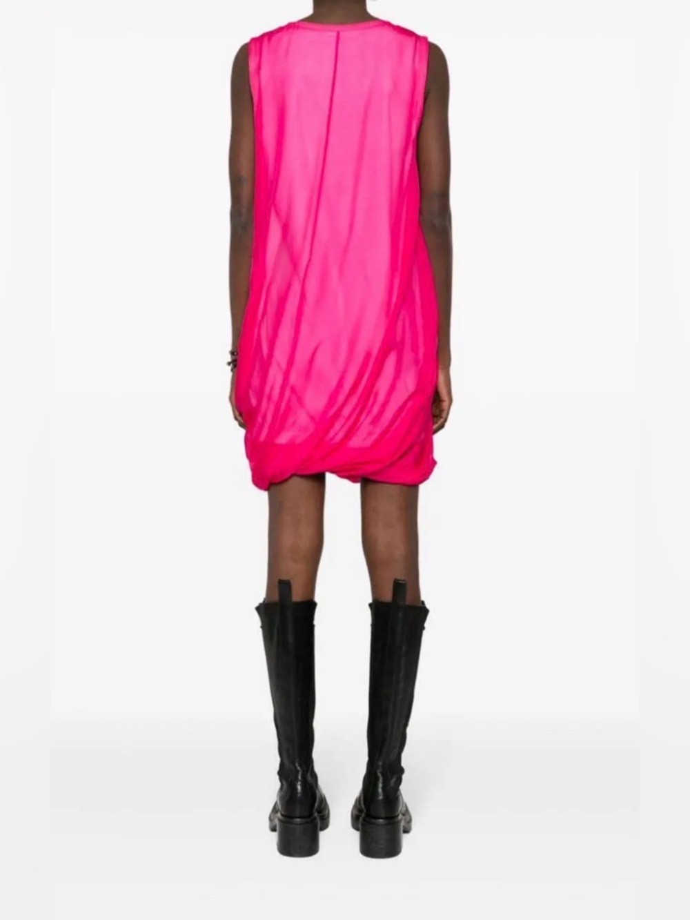 Helmut Lang Straight Bubble Hem Sleeveless Hot Pink 100% silk Shift Dress - Picture 4 of 8